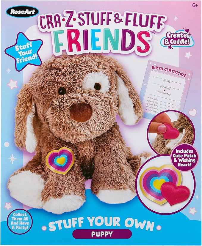 CRA-Z-Stuff & Fluff Friends Stuff Your Own Puppy Plush Toy, DIY Stuffing Kit with Patch, Wishing Heart & Birth Certificate, Ages 6+