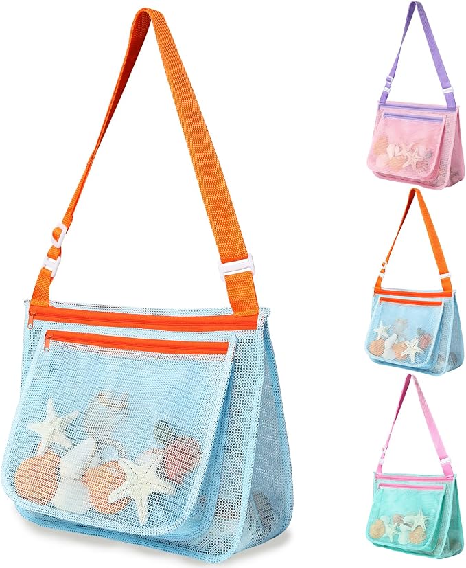 Beach Bag Toys for Shell Collecting,Beach Mesh Bag with Adjustable Shoulder Straps,Swimming Accessories for Boys and Girls