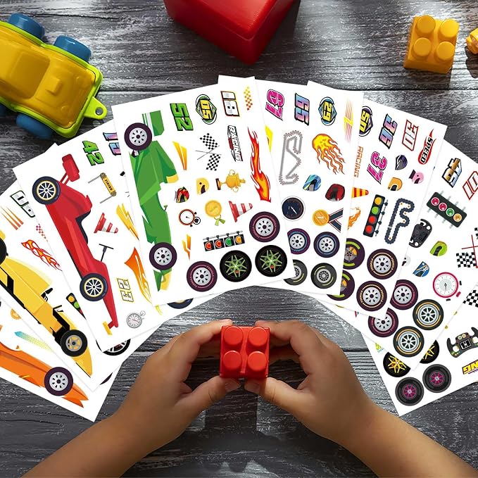 24 Sheets Car Stickers for Kids, DIY Race Car Sticker | Make Your Own Stickers, Race Party Favors, Birthday Party Decorations