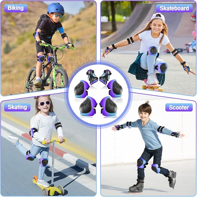 Wemfg Kids Protective Gear Set Knee Pads for Kids 3-14 Years Toddler Knee and Elbow Pads with Wrist Guards 3 in 1 for Skating Cycling Bike Rollerblading Scooter