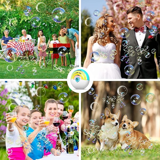 Astronaut Soap Bubble Machine Fireworks Bubble Machine for Kids 20000+ Bubble per Min/Lights/DIY Stickers/240ml Solution Automatic Bubble Machine Toy for Kids Summer Outdoor Party Wedding
