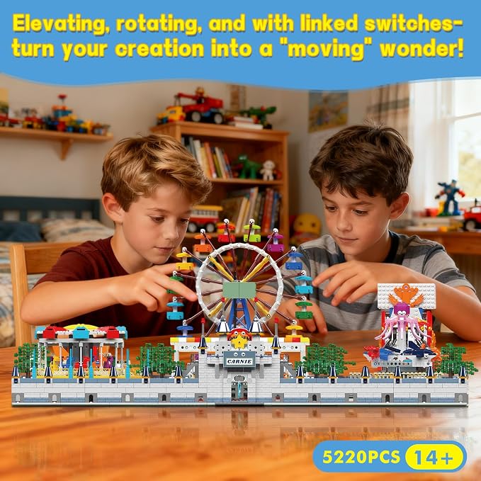 Sosuy Amusement Park Building Blocks Set, 5220+ Pcs with Motorized Ferris Wheel, Carnival Rides, and Funfair Architecture Model, STEM Toy for Boys Teen Kids Adults, for Kids 8+