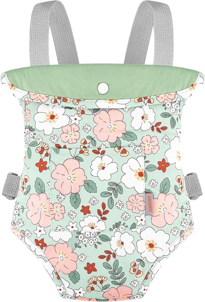 GAGAKU Toy Baby Doll Carrier for Toddlers 3+ Years Old, Reborn Baby Doll Accessories Pretend & Role Play Carriers for Kids - Green Camellia
