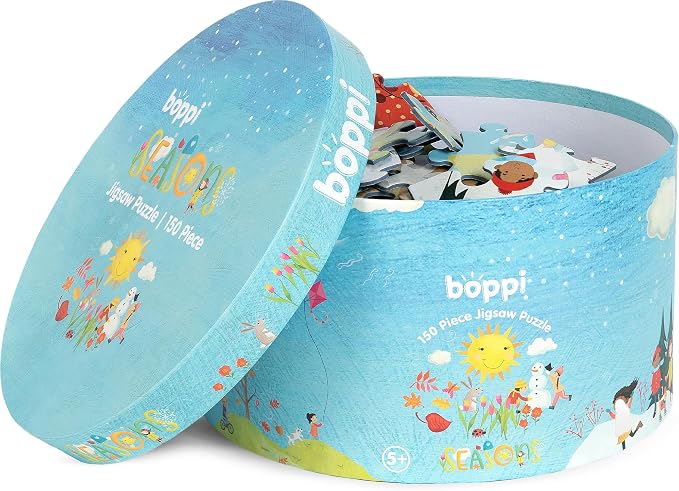 boppi Seasons Round Jigsaw Puzzle with 100% Recycled Card Spring Summer Autumn and Winter Scenes 150 Pieces for Children 5 6 7 8 Years 58cm Diameter
