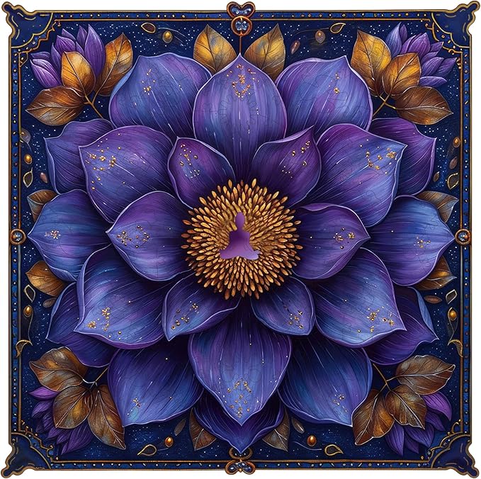Mys Aurora Puzzles for Adults Mandala Flower Wooden Puzzles, 500 Pieces Unique Shaped Lotus Yoga Gifts Jigsaw Puzzles, for Yoga Lover, Fun Challenge Family Game 16.4'' x 16.5''
