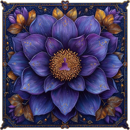 Mys Aurora Puzzles for Adults Mandala Flower Wooden Puzzles, 500 Pieces Unique Shaped Lotus Yoga Gifts Jigsaw Puzzles, for Yoga Lover, Fun Challenge Family Game 16.4'' x 16.5''