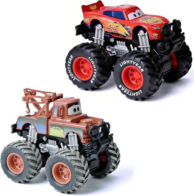 1/45 Die-Casting Cars Toys,Red & Brown Diecast Big Wheel Off-Road Friction Drive Metal Toy Cars for Boys-2Pack