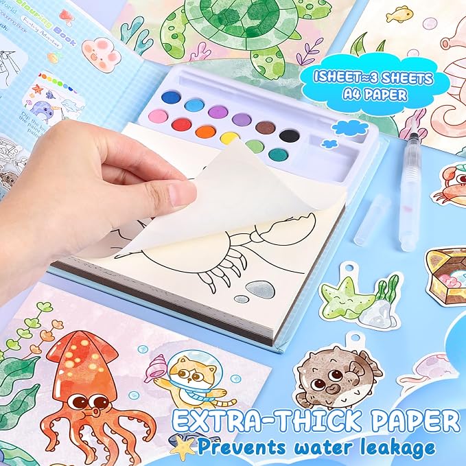 Accevo Paint with Water Coloring Books for Toddlers, Mess Free Watercolor Painting Sets Activity for Kids Arts Crafts Gift Toy for Boy Girl Ages 4 5 6 7 8 Christmas Stocking Stuffers Birthday