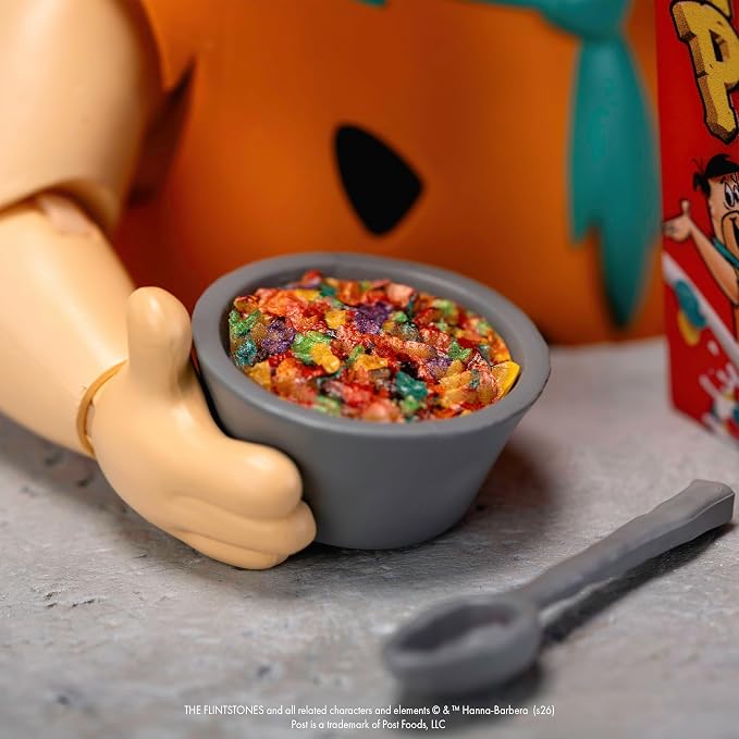 Jada Toys Fruity Pebbles Fred Flintstone Action Figure 1:12 Scale Fully Articulated Retro Cartoon Nostalgia Collectible Toy for Ages 8+