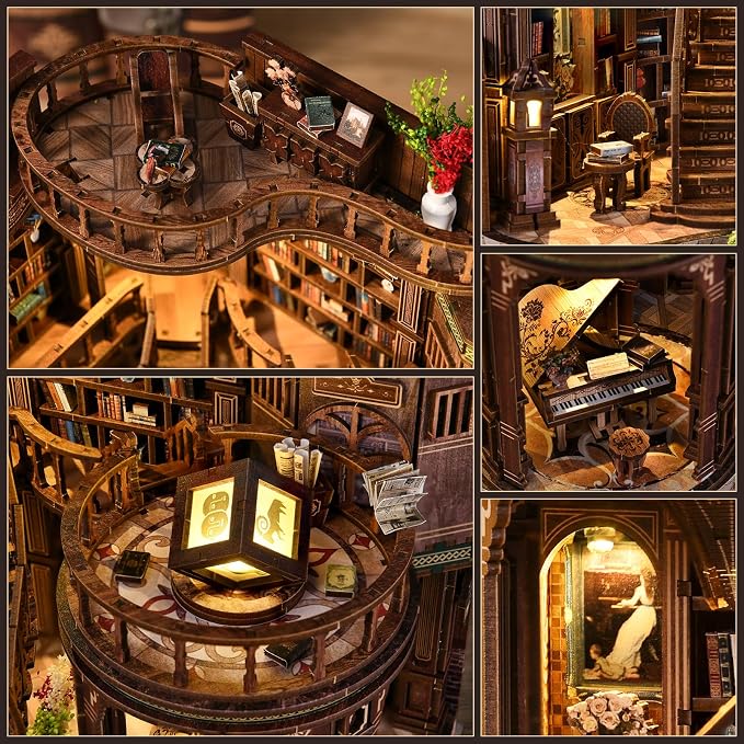 DIY Book Nook Kit for Adults, Miniature House Kit Wooden Dollhouse Bookshelf Decor with LED Light, 3D Puzzle Model Building Crafts for Adults, Creative Gift Idea for Women & Men