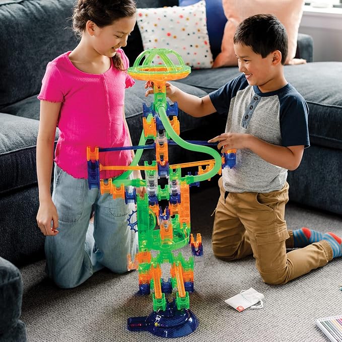 MindWare Q-BA-Maze 2.0 Grand Prix Racing Set – Marble Run Building Toy with Motion-Activated Lights, Ages 8 and Up