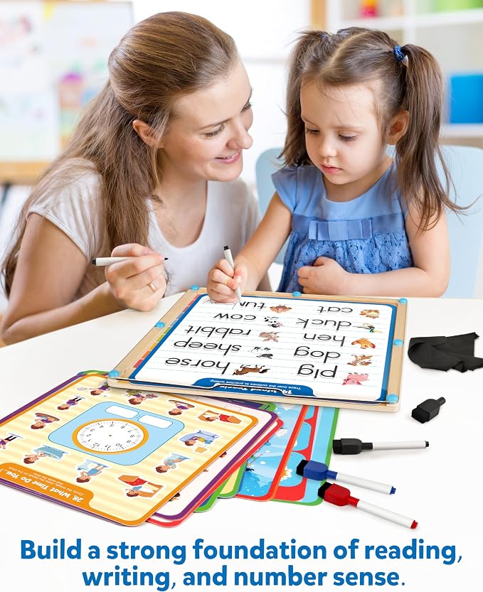 Coogam Handwriting Hundred Board, Wooden Montessori Math Manipulative 1-100 Counting Toy, Alphabet Writing Practice, Preschool Learning, Fine Motor Skills Game for Kids 3-8 with Storage Bag
