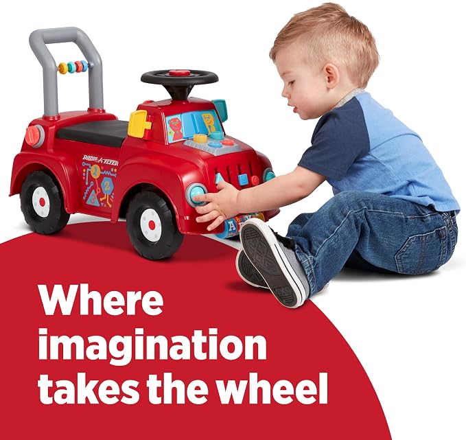 Radio Flyer Tinker Truck, for Toddlers 1-3, 3-in-1 Push Walker Ride On Car with 20 Sensory Activities, Anti-Tip Feature, Under-Seat Storage, Lights and Sounds, 42 lb Capacity, Toddler Ride On Toys