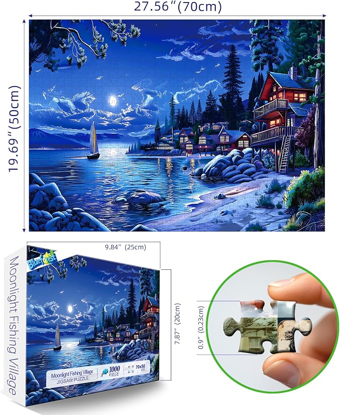 Moonlight Village 1000 Piece Puzzle for Adults, Fun Puzzles for Adults 1000 Pieces with HD Print & Poster, 27.5 X19.7 in Dust Free, for Gifts Halloween Christmas Family Games Lovers