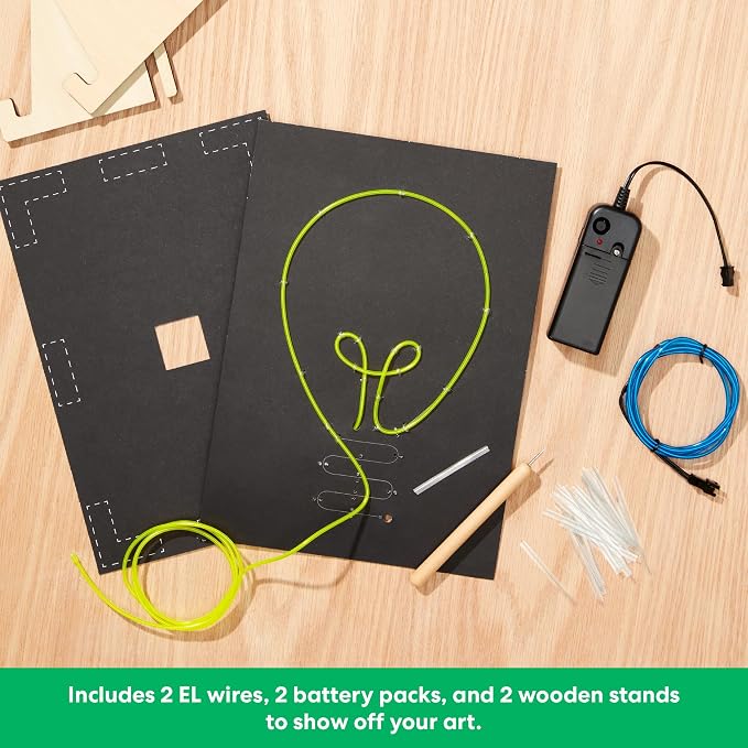KiwiCo DIY Light-Up Wire Art STEM Kit, Ages 9+ – Electroluminescent Neon Sign Gift for Kids | Includes EL Wires, Battery Packs & Templates | Educational Science & Engineering Craft