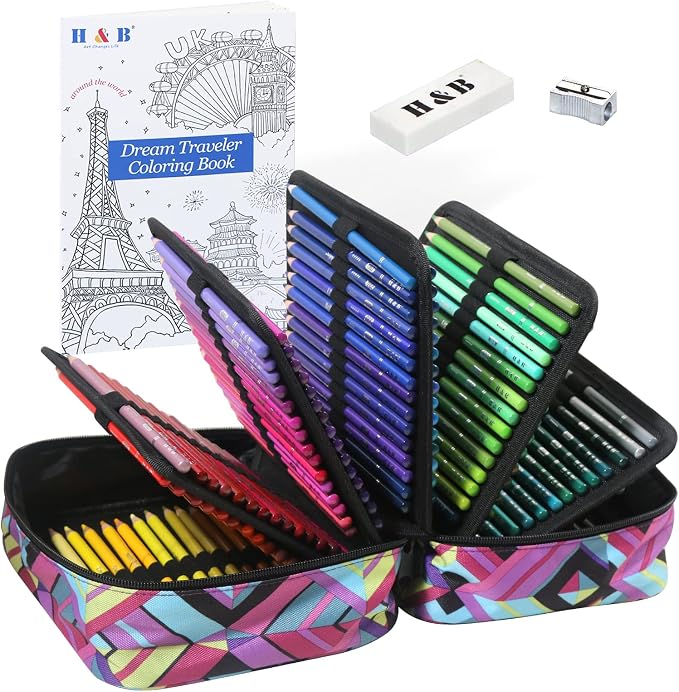 H & B 180 Colored Pencils Set, Art Pencil Kit for Adult Coloring,Oil Based Soft Core, Ideal for Coloring Sketching Shading,H & BArt Set for Teens Beginner Wooden Color Pencils
