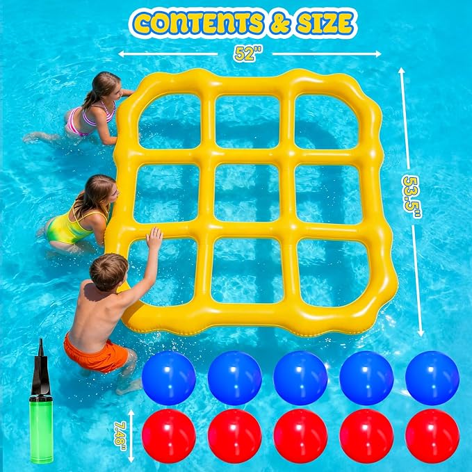 Tic-Tac-Toe Pool Toys Game Set, Giant Inflatable Floating Board Set with 10 Balls, Pool Toys Party Game for Kids Adults Teens, Summer Water Party Backyard Beach Yard Field Day Outdoor Activities