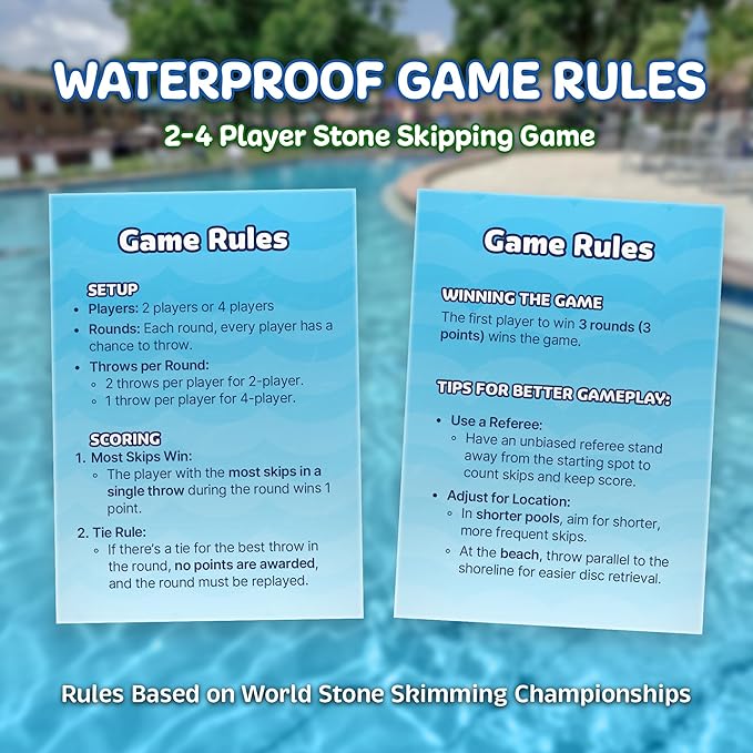 Soft Stone Skippers Game - Fun Pool Toys for Kids All Ages - 4 Pack Water Skipping Discs Set - Beach Games Summer Beach Gifts for Boys & Girls Ages 3 4 5 6 7 8 9 10 11 + Year Old - Water Toys