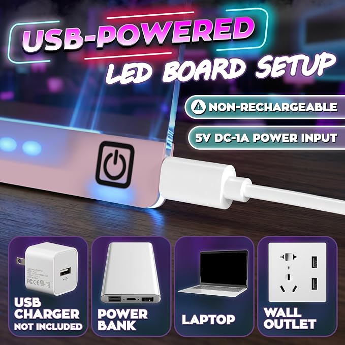 LED Drawing Board with USB-C Power – 16 Inch Acrylic Light Board for Tracing with Edge-Lit Color-Changing Glow, 7 LED Colors, 6 Light Modes – Plug-and-Play Kit with Markers, Stands, Gift Box (Pink)