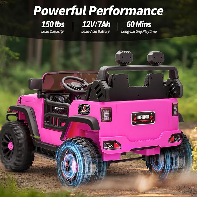 Hikiddo 2 Seater Ride on Car Truck, 12V Kids Electric Ride on Toy for Big Kids Age 3-8 w/Remote Control- Hot Pink