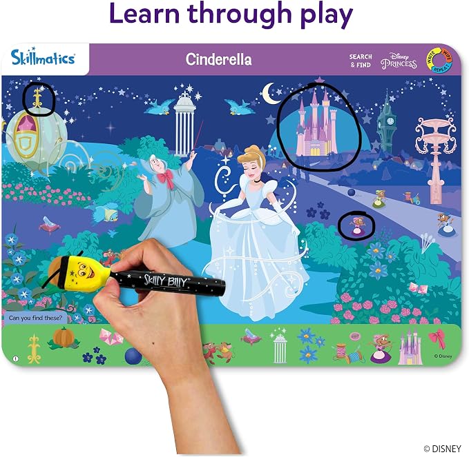 Skillmatics Search and Find Disney Princess Educational Game - Reusable Preschool Learning Activity, Perfect for Toddlers & Kids, Screen-Free Fun, Art & Crafts, Gifts for Boys & Girls Ages 3, 4, 5, 6
