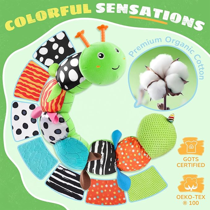 AWOTOY Baby Toys 6-12 Months Music Caterpillar,Stuffed Animals Infant Toys 0-3-6 Months,Baby Sensory Toys Tummy Time with Crinkle Rattle Teething Toys Boys Girls Gifts Birthday Shower Gifts