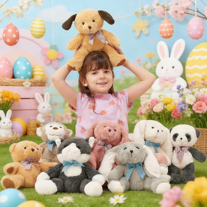 MaoGoLan 13 inch Stuffed Animals Bulk for Mother's Day, 8 Pack Assorted Animals Plush Toy Set with Teddy Bear, Dog, Cat, Panda, Monkey & Easter Bunnies for Girls Party Favors