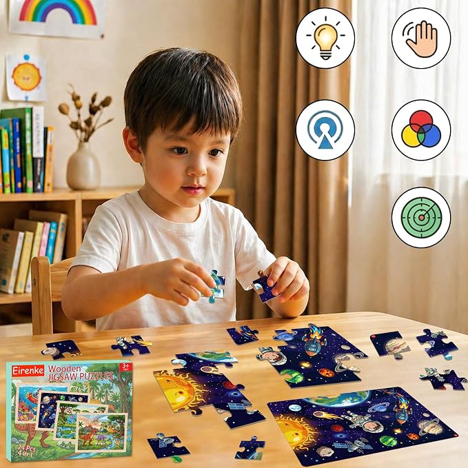 Wooden Puzzles Dinosaur Toys for Kids Ages 4-6, 4 Packs 24 Piece Puzzles for Toddlers 3-5 Preschool Educational Jigsaw Puzzles Boards Toys Gifts for 3 4 5 6 Boys Girls