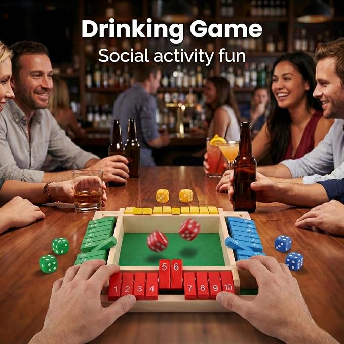 Shut The Box Game, Wooden Number Flip Board Dice Tabletop Toys for 2-4 Player, Math Educational Learning Tools for Kids and Adults, Classic Pub Family Game Night Party Activity, Camping