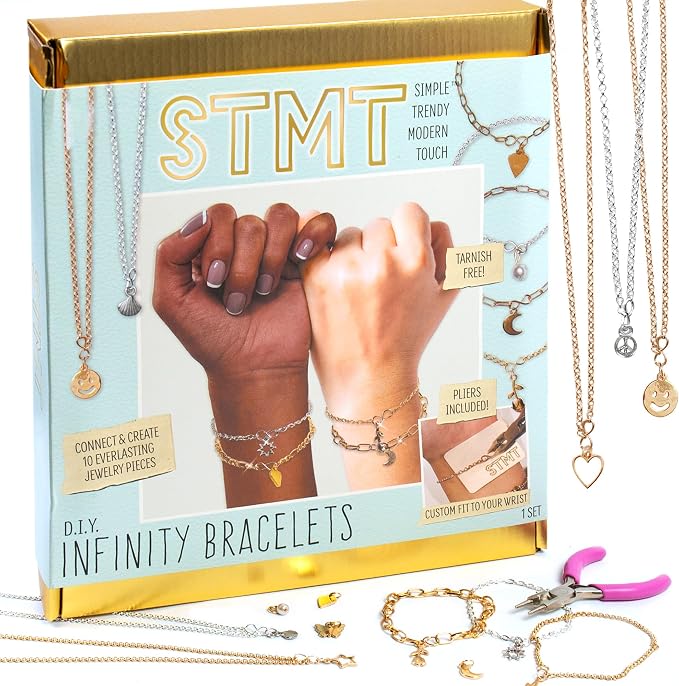 STMT DIY Infinity Jewelry Kit, Make 10 Forever Bracelets, Permanent Bracelet Chains, No Welding Needed, Custom-Fit, Unisex, Multi, Life-Size, Not Foldable, Ages 8+