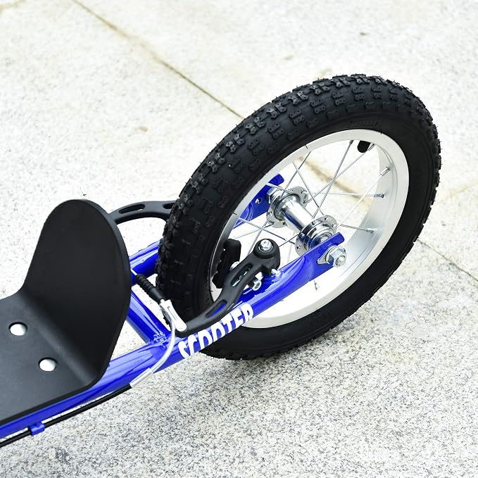 Aosom Youth Scooter Kick Scooter for Kids 5+ with Adjustable Handlebar 16" Front and 12" Rear Dual Brakes Inflatable Wheels