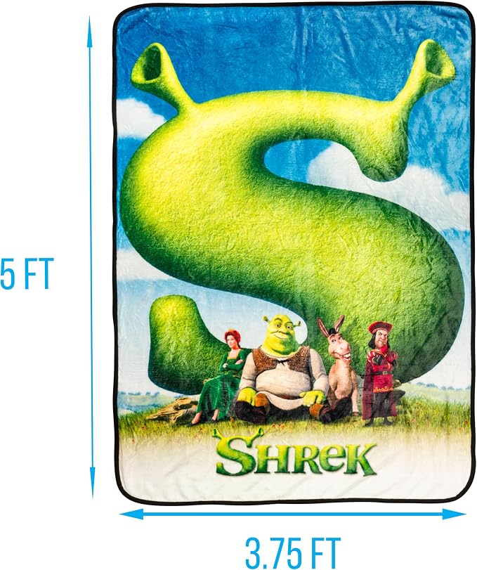 Silver Buffalo Shrek Movie Poster Featuring Donkey, Princess Fiona, and Lord Farquaad 45" x 60" Fleece Throw Blanket (Pack of 4)