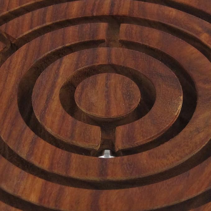 Ajuny Handcrafted Indian Wooden Round Labyrinth Ball Maze Puzzle Board Game Challenging Education Game, Brain Teaser for Kids, Adults