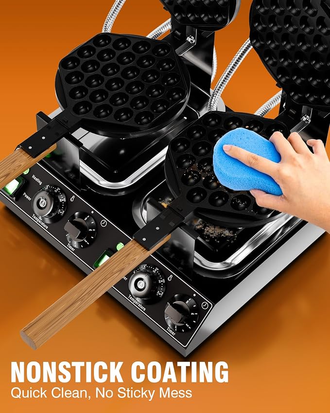 PYY 2-Head Bubble Waffle Maker - 3100W Commercial Hong Kong Egg Waffle Maker,180° Rotate, Non-Stick Plate, 50-250℃ Adjustable Temp, Bubble Waffle Machine for Commercial Use, 110V, Black