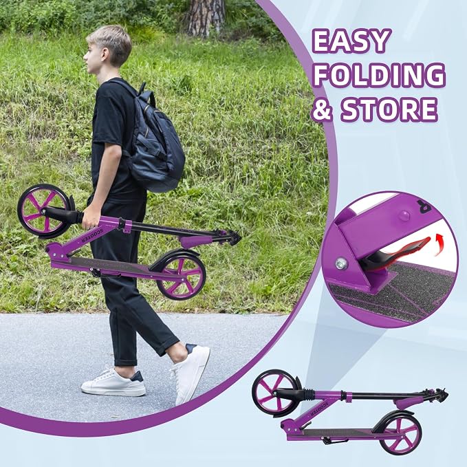 Nattork Kick Scooter for Kids 6+ Years Teens Adults - 220LB Weight Capacity, Front Shock Absorber and Adjustable Handlebar - Smooth Ride with 8" Sturdy Wheels, Ideal for Outdoor Sports