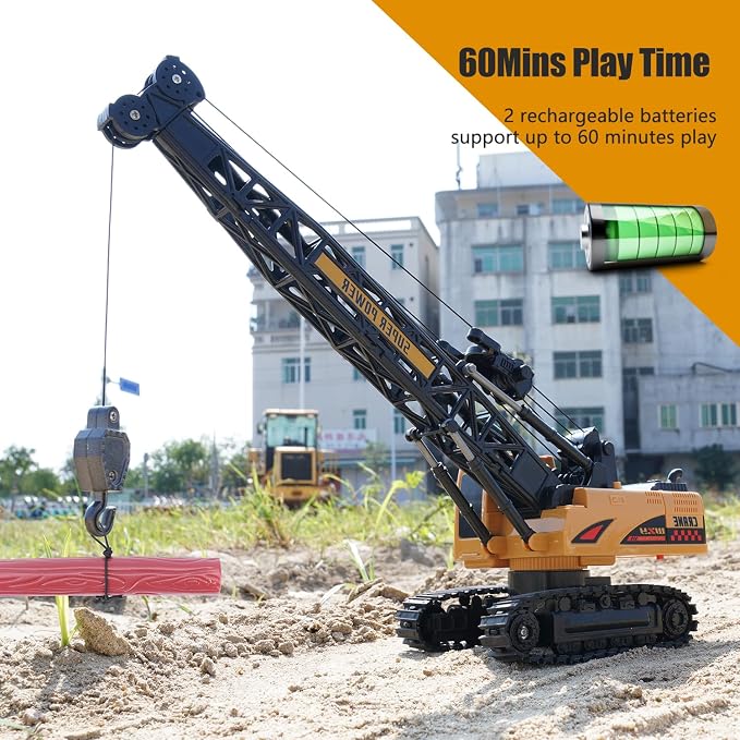 Jiakora Remote Control Crane Toy, 1:14 Scale RC Construction Vehicle with Metal Hook & 2 Batteries Included - Realistic Engineering Toy Truck, for Boys Girls 3 4 5 6 7 8 Years Old