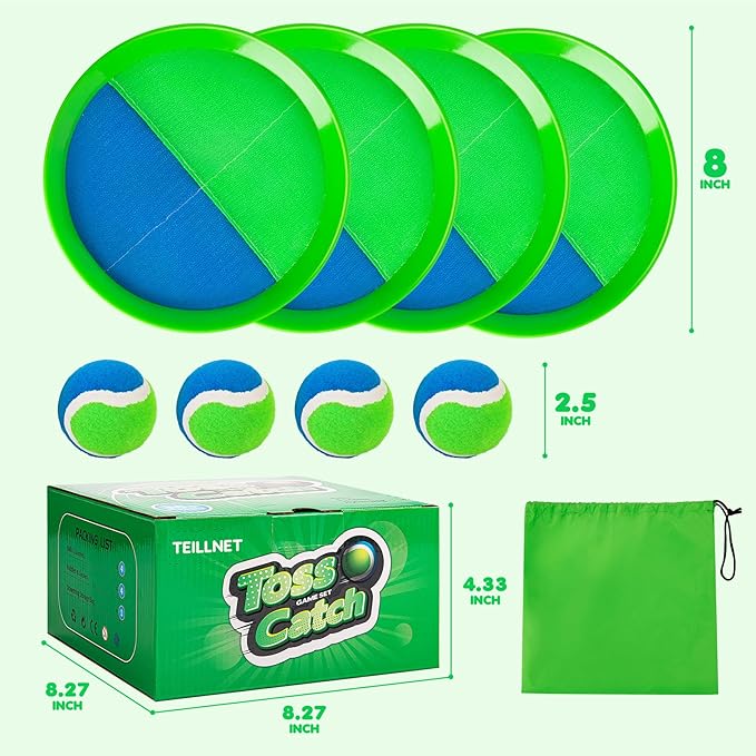 TEILLNET Toss and Catch Ball Set Upgraded - Kids Toys Beach Toys Baseball Games - Sturdy & Water-Resistant for Outdoor Pool Yard Games - Classic Gift for Boys Girls 3 4 5 6 7 8 9 10 11 12+ Years