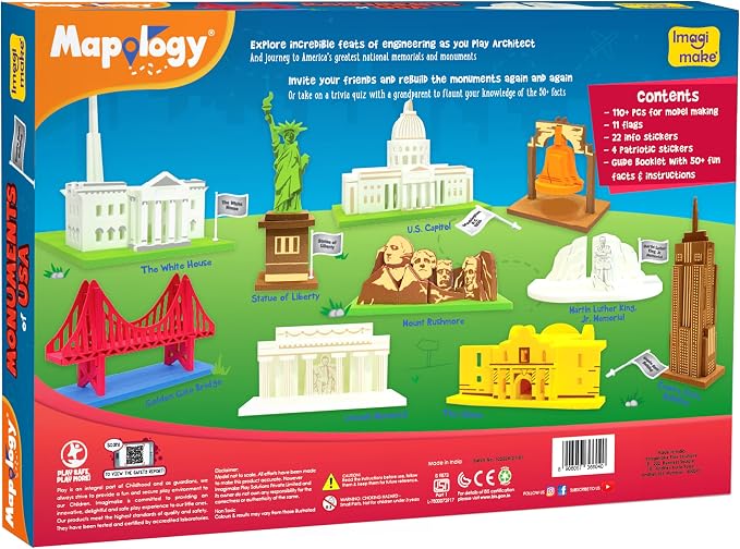 Imagimake Mapology Monuments of USA | 3D Puzzles for Kids | STEM Toys & Games | Educational Toys for Kids 5-7 | Birthday Gift for Boys & Girls Age 5 Years & Up | Christmas 3-D Puzzle for 8-10