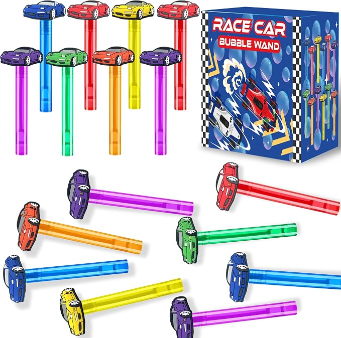 Race Car Party Favors 24Pcs Bubble Wands for Wheel-Themed Birthday Party Supplies, Kids Pinata Goodie Bag Stuffers & Classroom Prizes Gifts