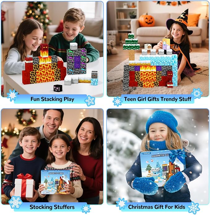 Magnetic Blocks Building Tiles for Kids - STEM Educational Sensory Toys for Boys & Girls Ages 3-10, Christmas