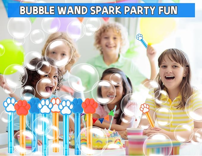 24Pcs Blue Orange Dog Paw Bubble Wands for Kids Paw Party Favors Supplies Decorations, Pinata Goodie Bag Stuffers & Classroom Prizes