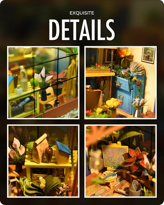 Rolife DIY Miniature House Kit, Cathy's Greenhouse Miniature Dollhouse Tiny/Mini House Making Kit with Furniture for Adults Home Decorations, Diorama Kit Gifts for Family and Friends