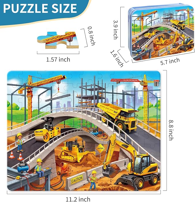 100 Pieces Puzzles for Kids Ages 4-8, Bulldozer Educational Kids 100 Piece Puzzle, Children Jigsaw Puzzles Kids Puzzles, Educational Learning Puzzle Toys for Girls and Boys