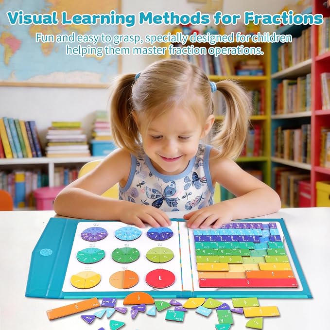 Magnetic Fraction Educational Puzzle, Magnetic Fraction Demonstration Book, Fraction Tiles & Circles, Montessori Math Manipulatives for Elementary School, Fraction Learning Toys for Kids