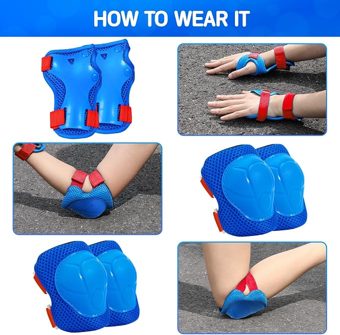 Wemfg Kids Protective Gear Set Knee Pads for Kids 3-14 Years Toddler Knee and Elbow Pads with Wrist Guards 3 in 1 for Skating Cycling Bike Rollerblading Scooter