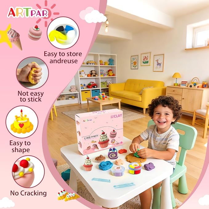 ARTPAR Air Dry Clay Kit,12 Desserts Modeling Magic Clay for Kids Sculpting Set, Ultra-Light & Soft, Safe and Non-Sticky | DIY Art & Crafts Fun Kitchen Toys, Home Party Favors for Boys & Girls