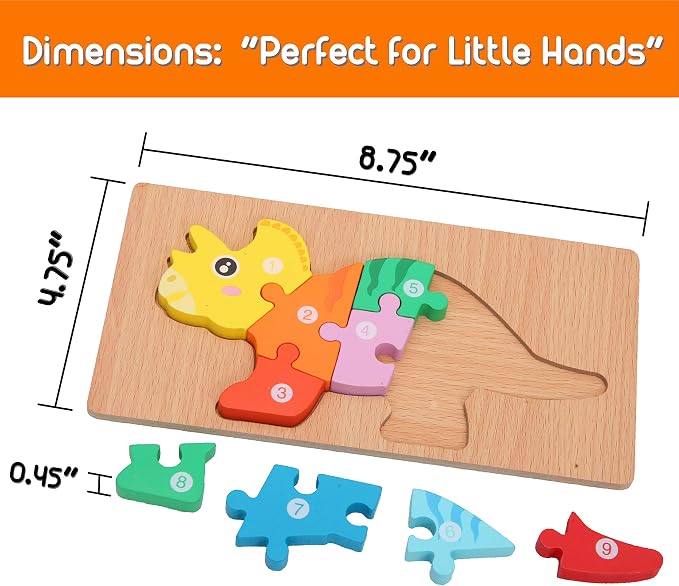 MONTESSORI MAMA Toddler Puzzles for Kids Ages 3-5 Dinosaur Puzzle 5-Pack, Montessori Toys for 3 Year Olds, Toddler Toys Age 3-4 Gifts for 3 Year Old Boys Girls, Wooden Puzzles for Toddlers