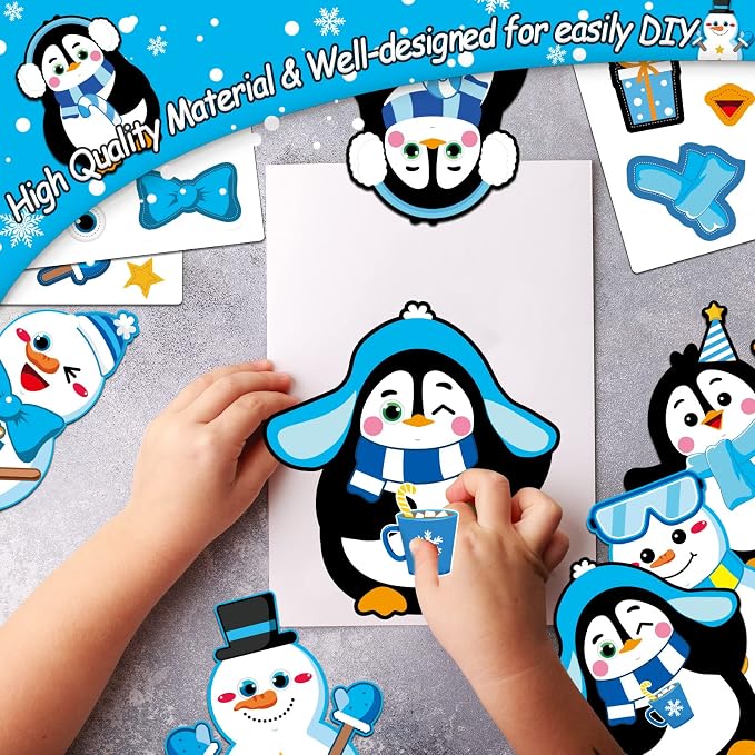 chiazllta 30 PCS Winter Christmas Craft Kits for Holiday DIY Snowman Penguin Sticker Craft Ornament Xmas Art Craft for Party Home Game Activities…