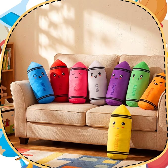 Soulchen 8 Colors Crayon Plush Toy for Kids Classroom 11.8 Inches Crayon Decoration Back to School Pillow Toddler Preschool Reading Room Decor