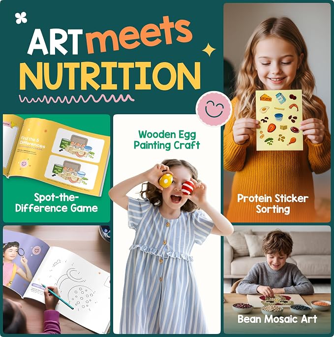 Baketivity Powerful Proteins Kids Nutrition Kit – STEM Science & Cooking Activity Kit with Recipes & Activity Book – Educational Food Learning Kit for Homeschool Activities, Birthday Gifts for Kids